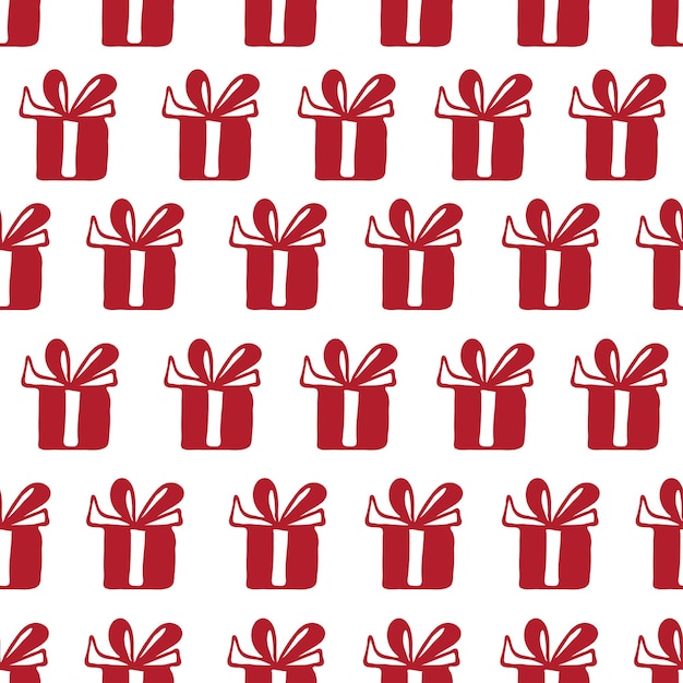 Seamless vector pattern with gift boxes red on white