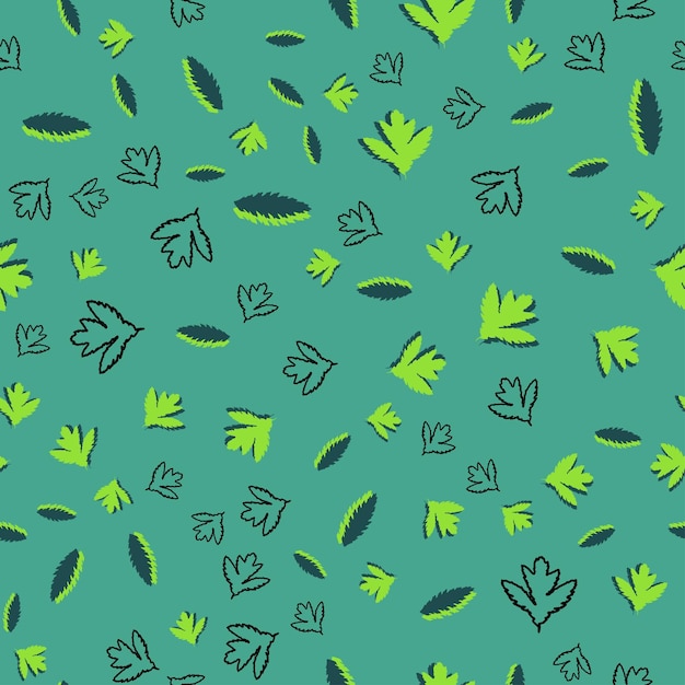 Vettore modello vettoriale senza cuciture con foglie verdi su sfondo verde tessuto vegetale per tessuto biancheria da letto tovaglia vestiti per bambini carta da parati