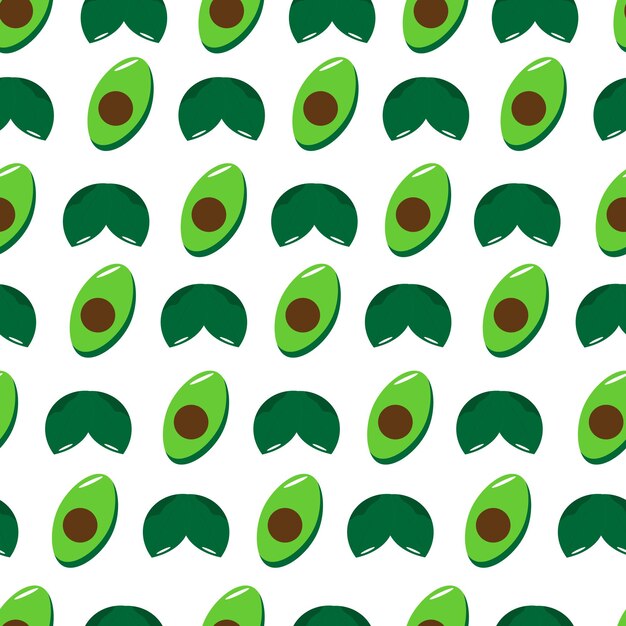 Seamless vector pattern with hand drawn avocado and green leaves.