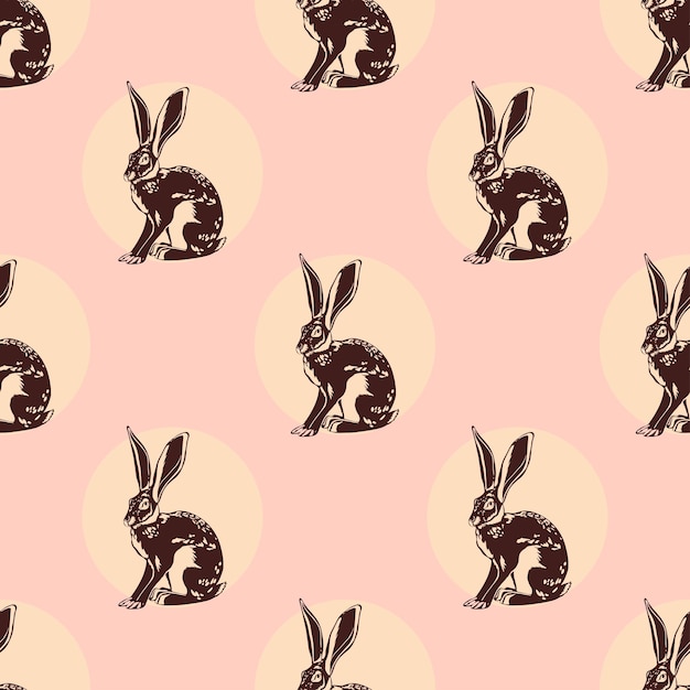 Seamless vector pattern with hand drawn rabbits Editable hand drawn Vector illustration