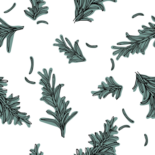 Бесшовный векторный рисунок с розмарином, нарисованным вручную, травяной фон