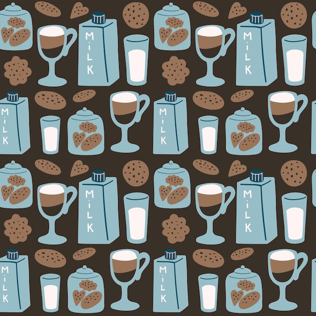 Seamless vector pattern with milk cookies and coffee