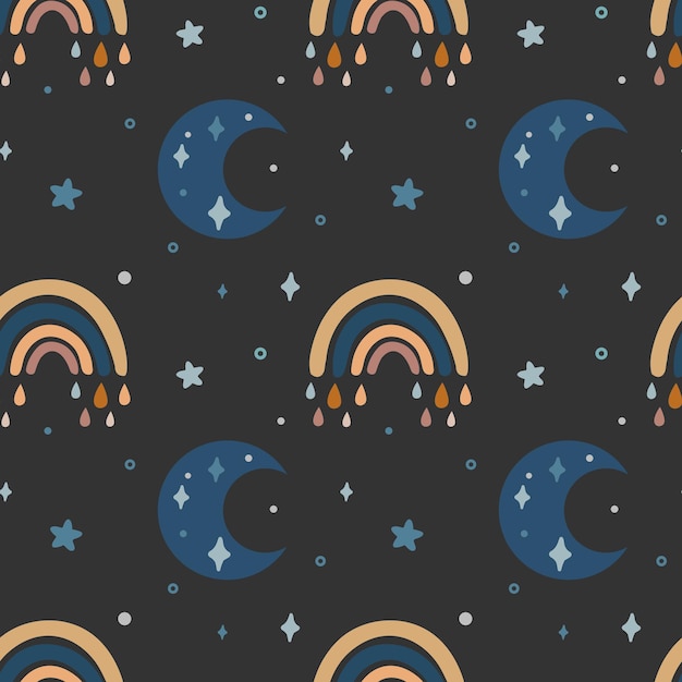 Seamless vector pattern with moon and rainbow Trendy baby texture for fabric wallpaper apparel wrapping