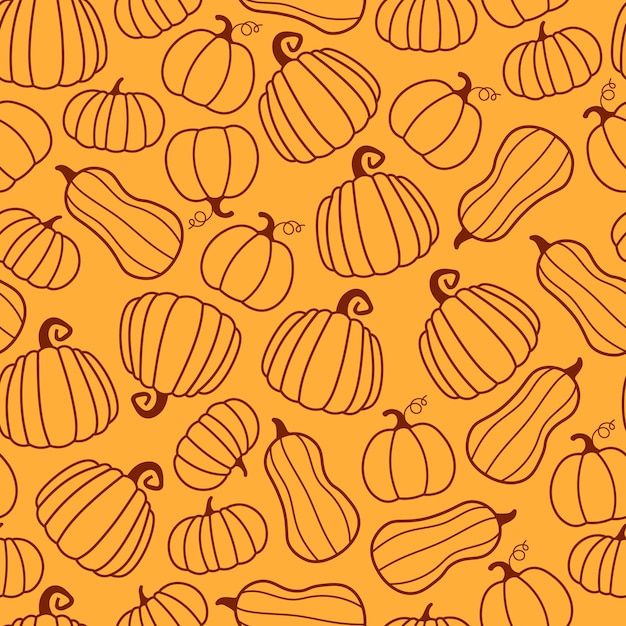 アウトライン カボチャとのシームレスなベクトル パターン。ハロウィンと感謝祭。秋の要素。