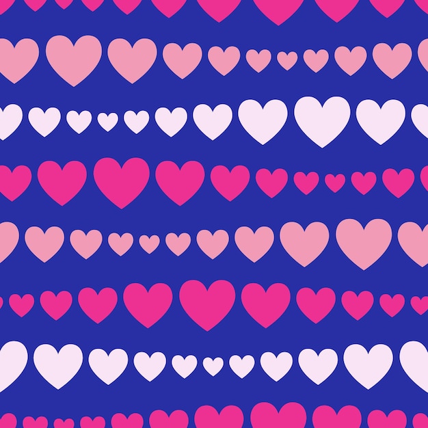 Seamless vector pattern with pink and white hearts on a indigo blue Textile packaging wrapping