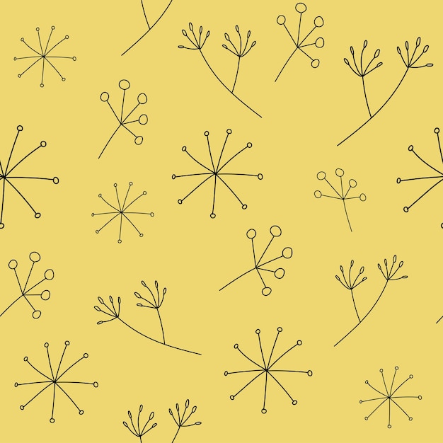 Seamless vector pattern with plant contours Floral pattern on a yellow background