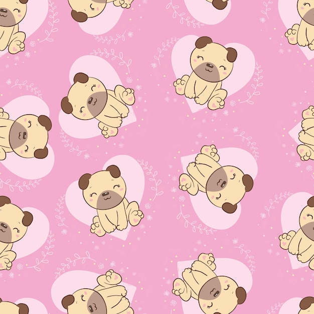 Seamless vector pattern with pugs