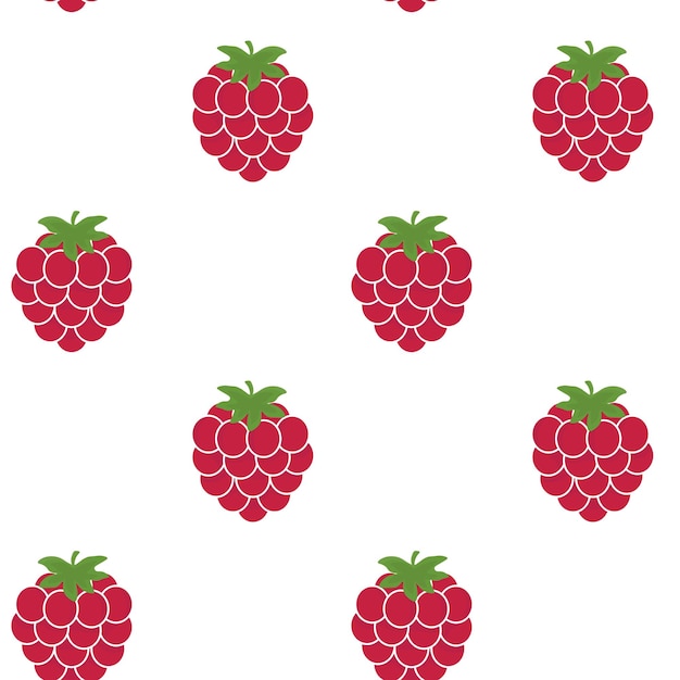 Seamless vector pattern with raspberries on a white background Suitable for the design of textile fabric wrapping paper and wallpaper for websites Vector illustration