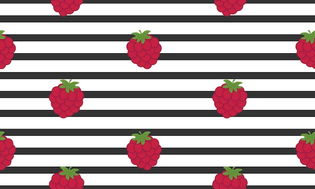 Seamless vector pattern with raspberry on striped background