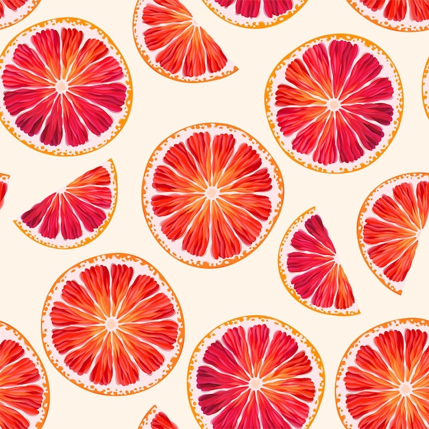 Vector seamless vector pattern with red grapefruit slices