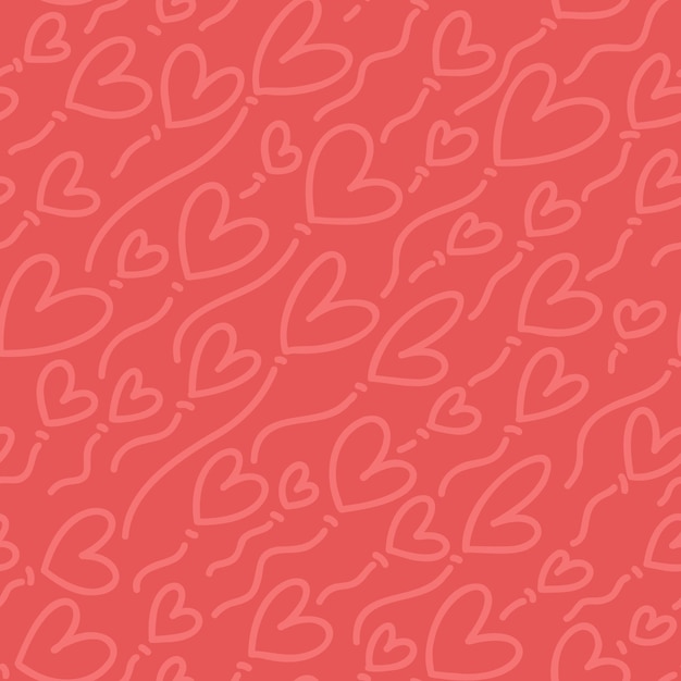 Vector seamless vector pattern with red linear hearts vector repeating texture with red colors outlined dynamic heart shapes repeatable romantic backdrop