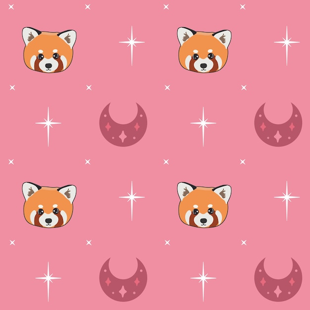 Seamless vector pattern with red panda stars and moon trendy baby texture for fabric wallpaper apparel wrapping paper