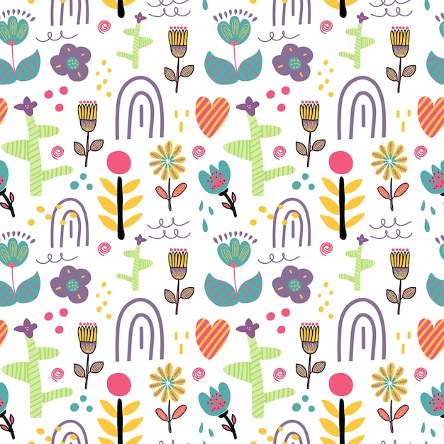 Seamless vector pattern with stylized African plants and abstract geometric elements