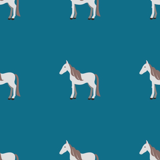 Seamless vector pattern with white horses on a green background