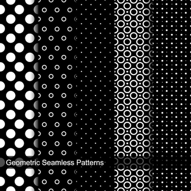 Seamless vector patterns with circles and dots. Modern endless prints, backgrounds.