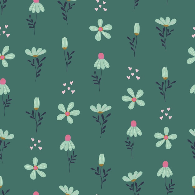 Seamless vector repeat pattern, cute cartoon flowers, great for backgrounds, scrapbook, textile