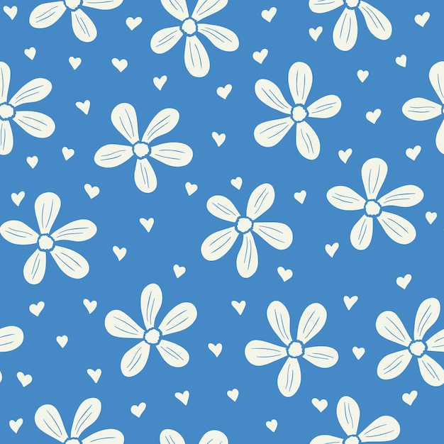 Seamless vector repeat pattern, cute cartoon flowers, great for backgrounds, scrapbook, textile