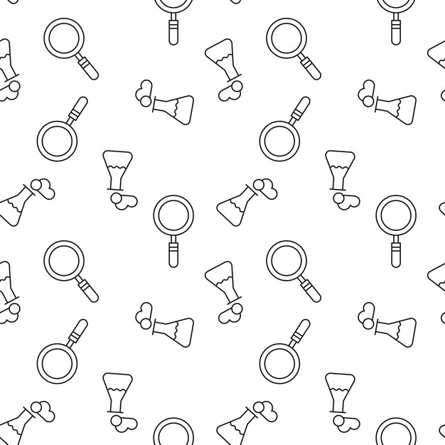 Seamless vector repeating pattern of Laboratory Bulbs and Magnifying glass