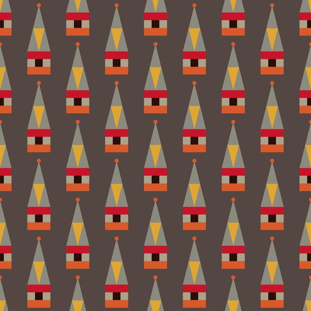 Vector seamless vector simple flat pattern with high roof ghome houses on brown background for kids textile