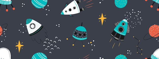 Seamless vector space pattern cute baby illustration