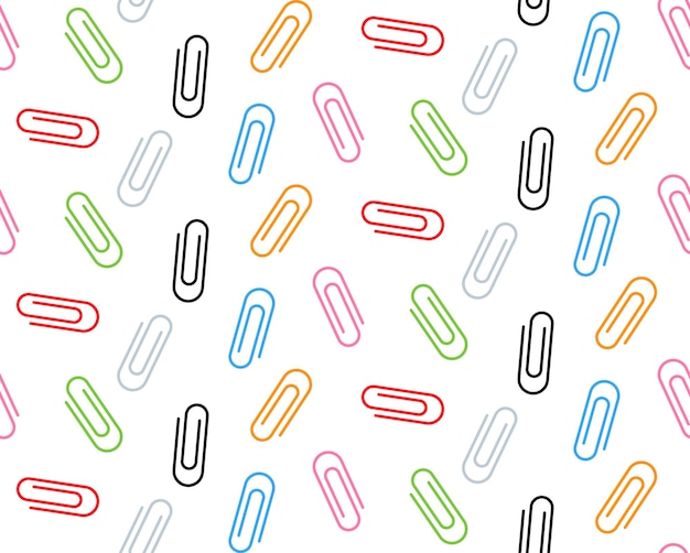 Seamless vector texture made of colorful paperclips on white