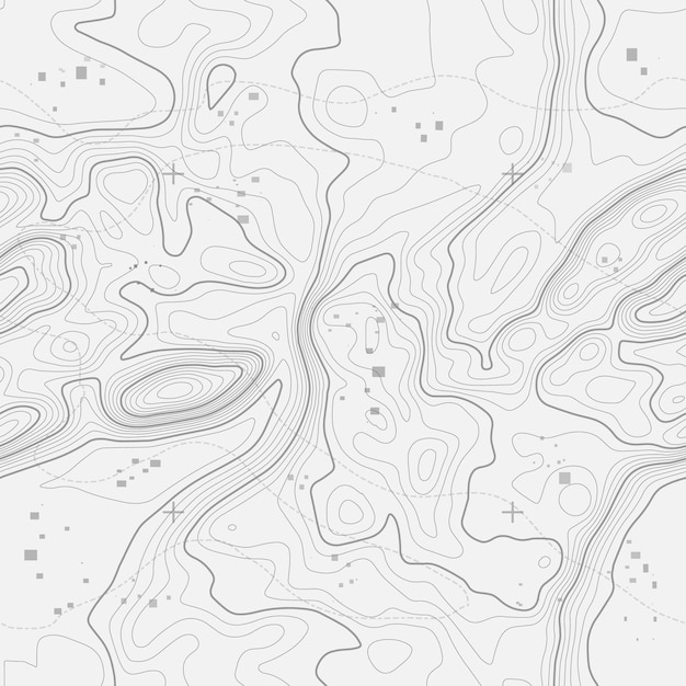 Vettore sfondo della mappa topografica vettoriale senza soluzione di continuità modello senza cuciture della mappa della topografia della linea griglia geografica dello sfondo del contorno sentiero escursionistico di montagna sul terreno motivo ondulato senza soluzione di continuità