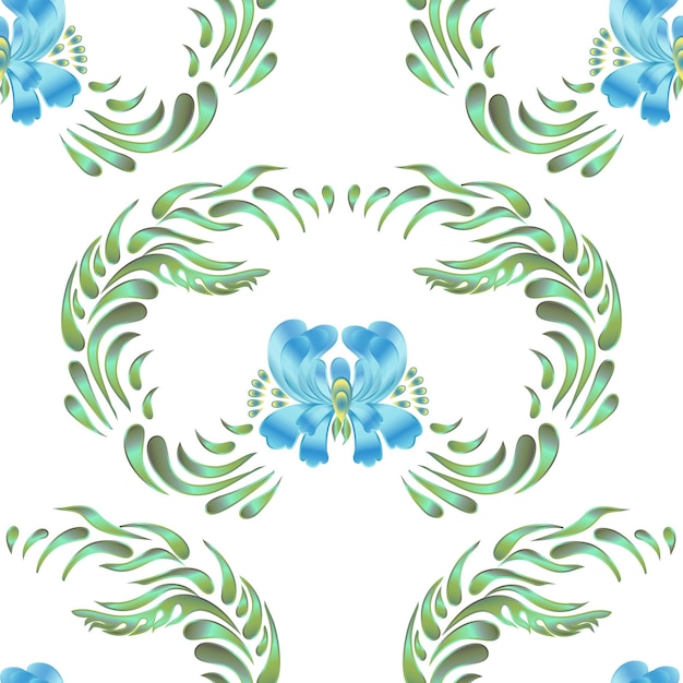 Seamless vector vintage pattern with blue flowers on a white background