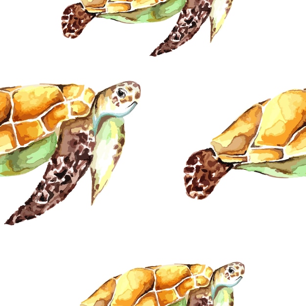 원활한 벡터 수채화 거북이 패턴 어린이 방 및 바탕 화면 배경 동물 그림