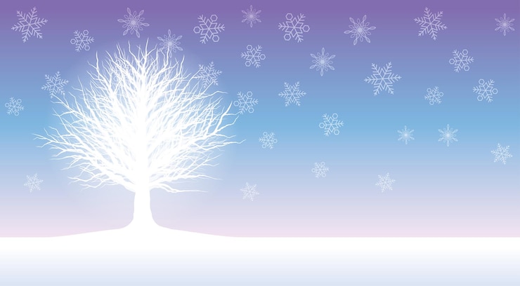 Vector seamless vector winter field illustration with a rime tree horizontally repeatable
