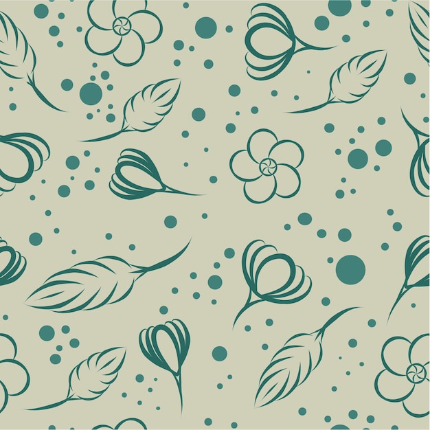 Seamless vintage pattern flowers green leaves on a light green background vector texture