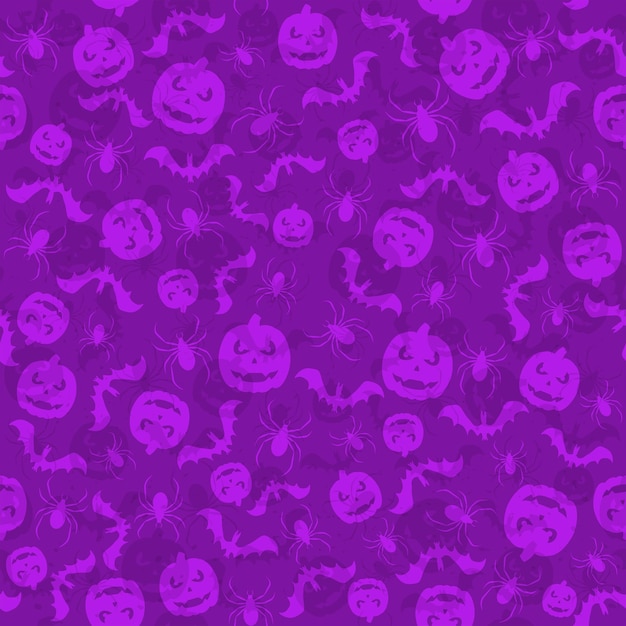 Fondo viola senza cuciture di halloween con le icone di festa