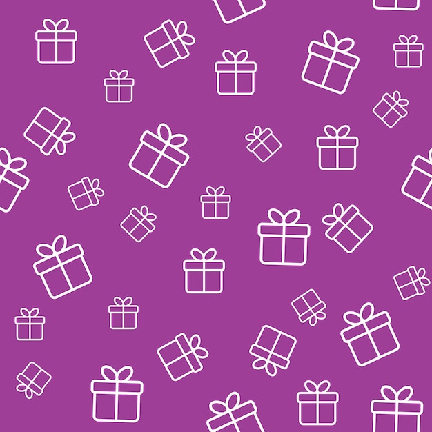 Seamless violet pattern with outline gift boxes