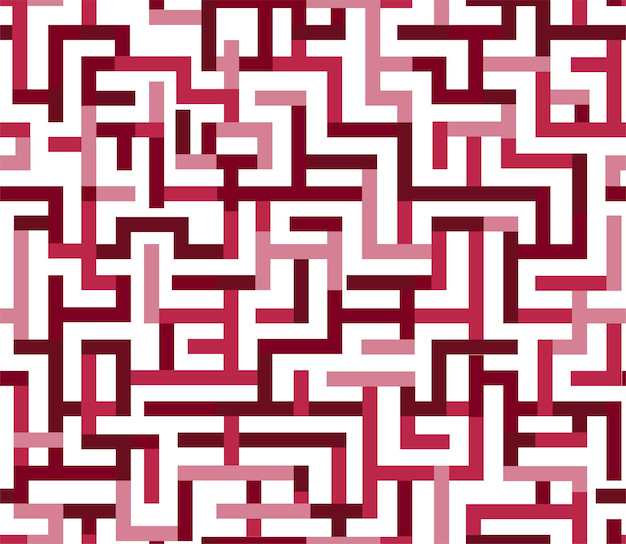 シームレスなビバ マゼンタの幾何学的な迷路パターン デザイン。ベクトル イラスト