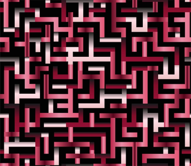 シームレスなビバ マゼンタ グラデーションの幾何学的な迷路パターン デザイン。ベクトル イラスト