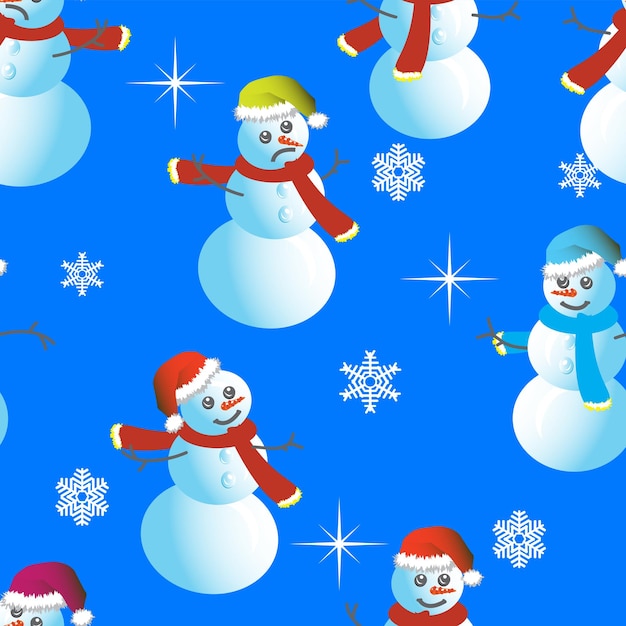 Seamless wallpaper from snowman and snowflakes