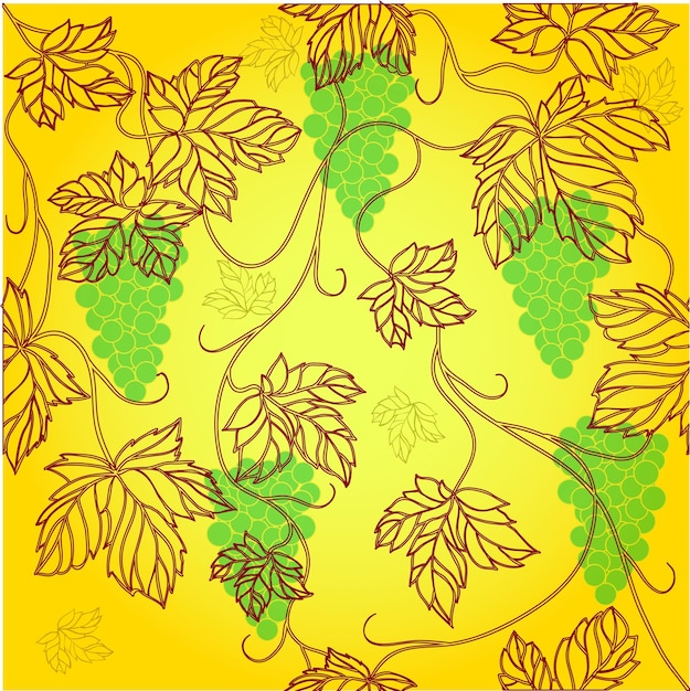 Вектор Бесшовные обои с цветочным орнаментом с листьями и виноградом