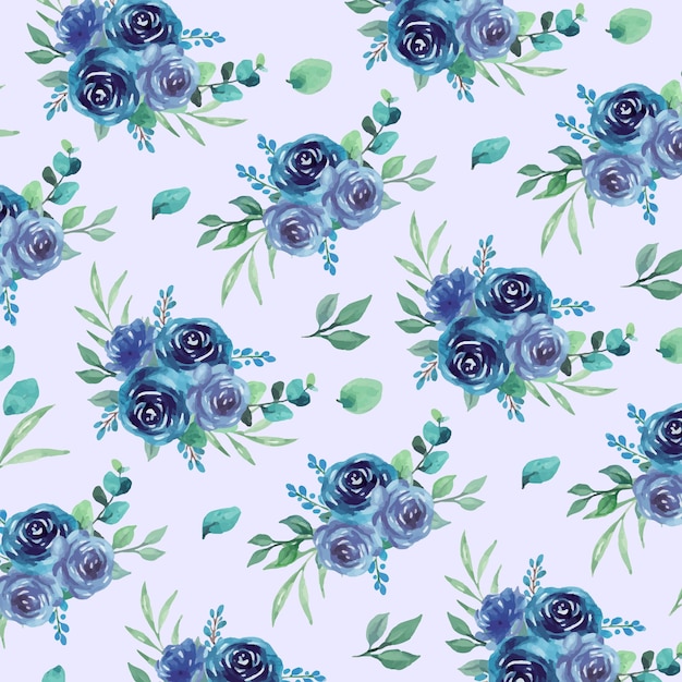 Vector seamless watercolor floral pattern with blue rose flowers