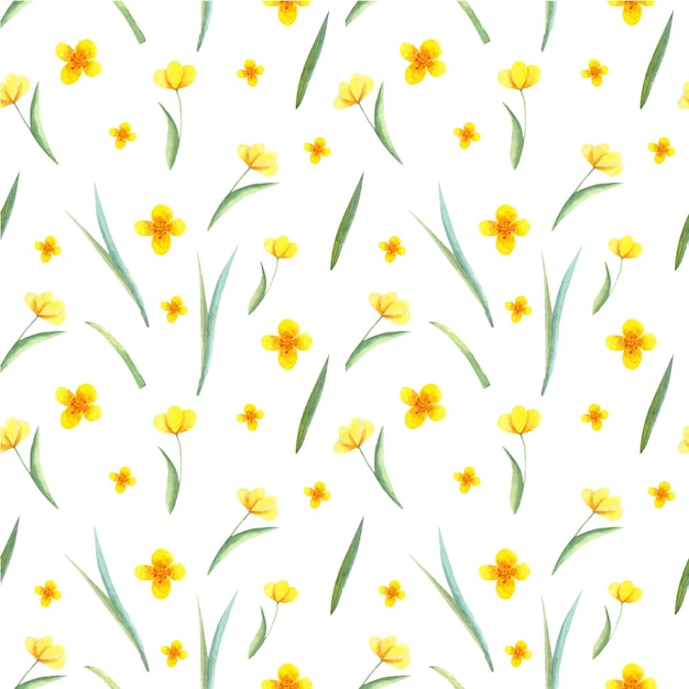 흰색 바탕에 꽃 꽃과 잎의 원활한 수채화 패턴