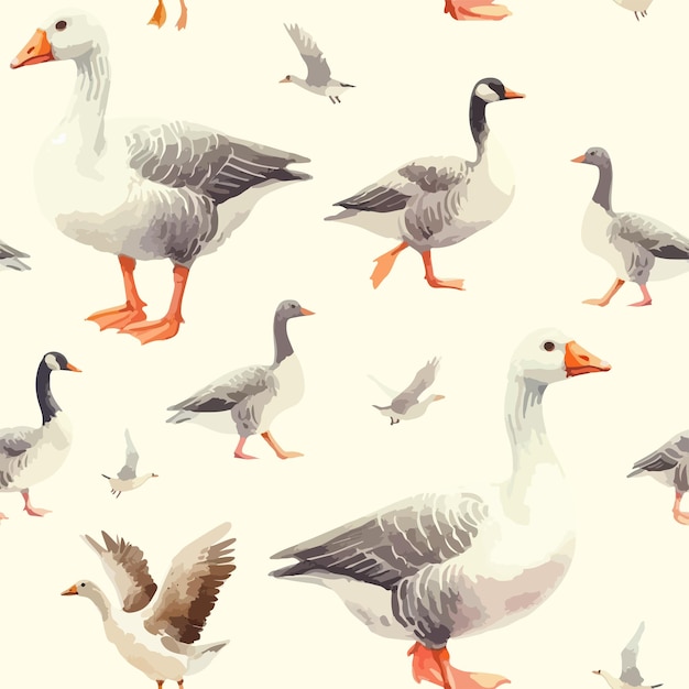 Seamless watercolor pattern goose for print