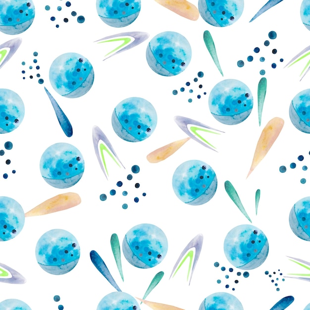 Seamless watercolor pattern Watercolor illustration of space objects