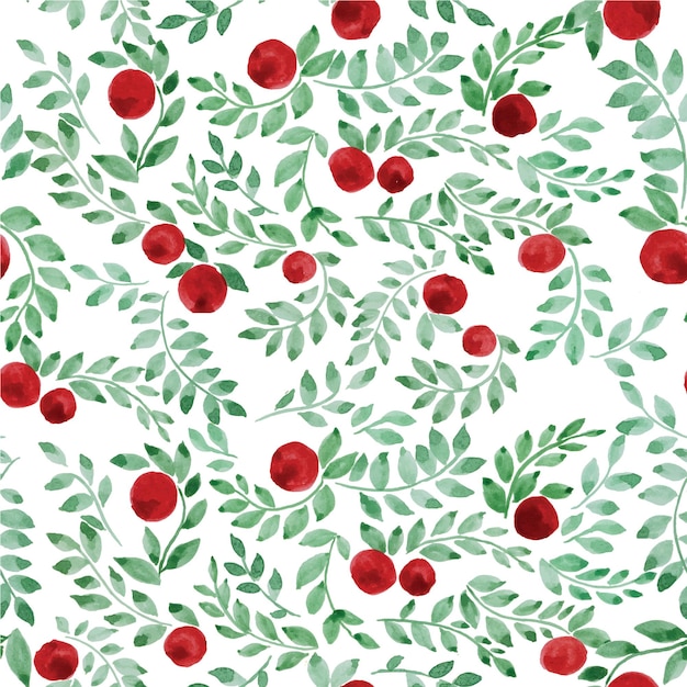 ベクトル かわいい抽象的なトマトと緑の葉と枝と赤の葉とのシームレスな水彩画パターン