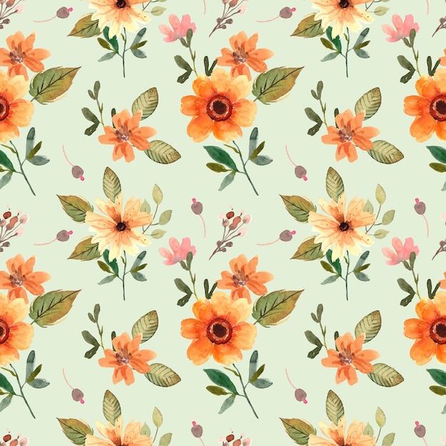 Seamless pattern acquerello con fiori d'arancio e foglie verdi per la primavera