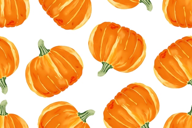 Бесшовный акварельный рисунок с оранжевыми тыквами на белом фоне