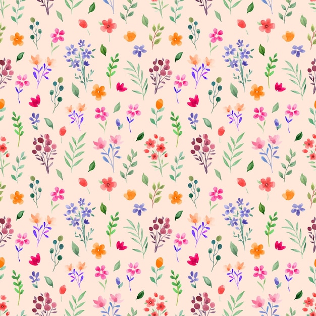 Seamless watercolor pattern with spring floral and leaves