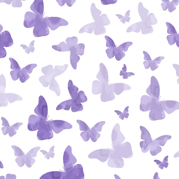 Vettore modello di farfalle viola acquerello senza soluzione di continuità