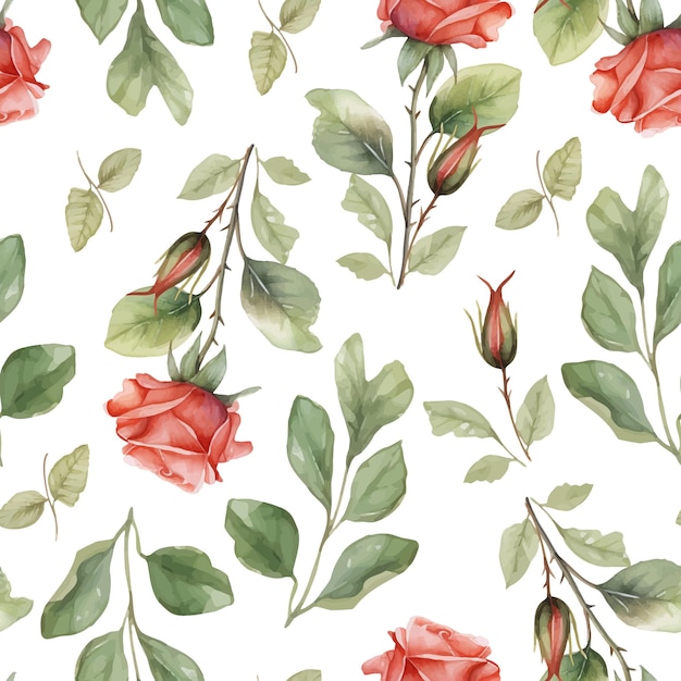 Seamless watercolor romantic floral pattern on a white background Vector format White Background Pale pink roses Vector seamless pattern