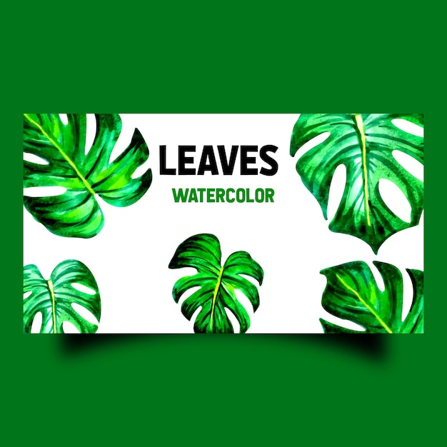 Seamless watercolor web banner with tropical leaves green leaves of monstera palm