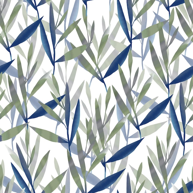 Seamless watercolour leaves pattern on white background greeting card or fabric