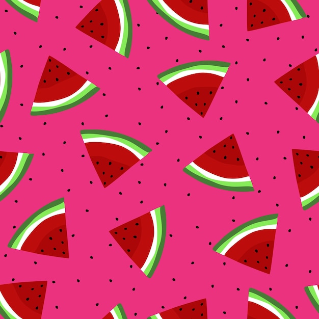 Vector seamless watermelon pattern pieces watermelon on blue strips background