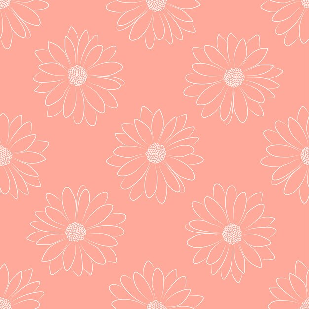 Seamless white abstract floral background with white line flowers line art floral background